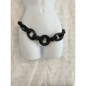 Chico’s Black And Silver Chunky Statement Belt Beaded Shells Small Medium